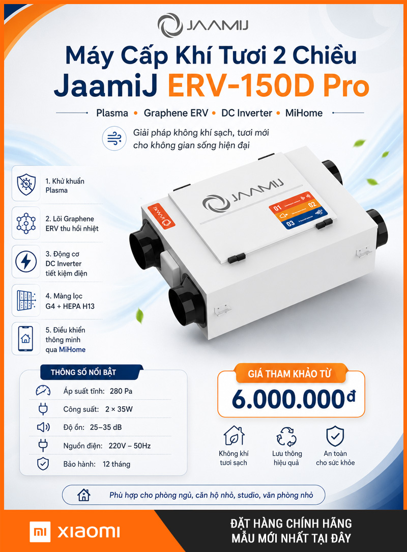 Máy Cấp Khí Tươi 2 Chiều JaamiJ ERV-150D Pro