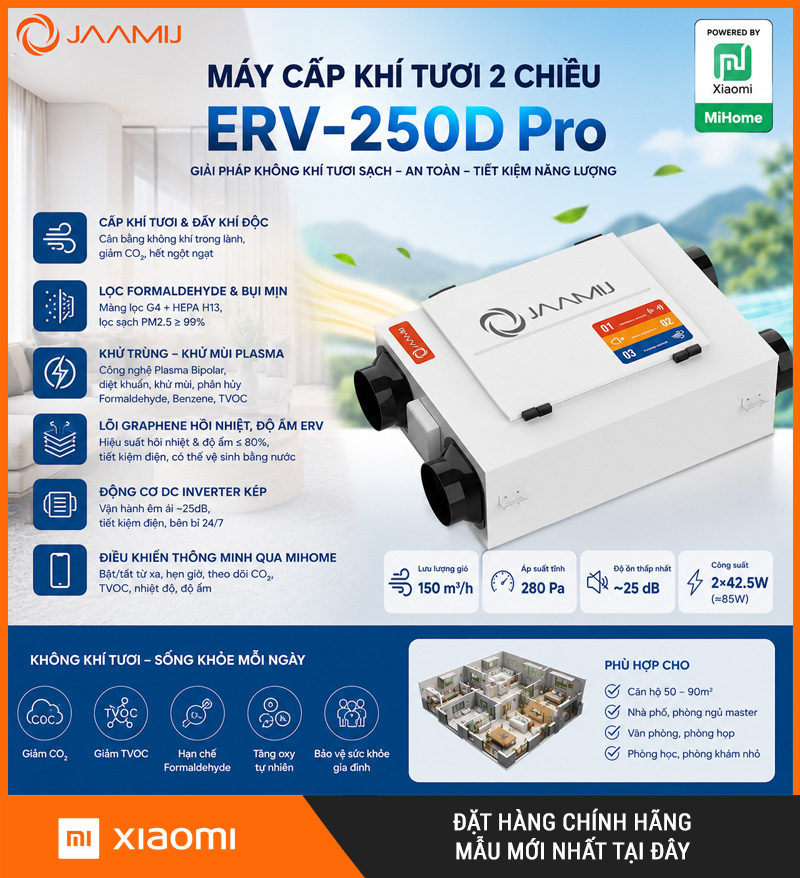 Máy Cấp Khí Tươi 2 Chiều JaamiJ ERV-250D Pro