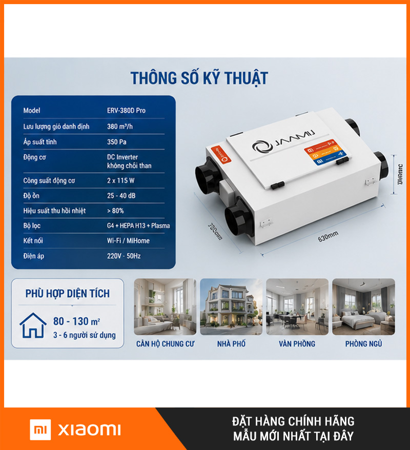 Máy Cấp Khí Tươi 2 Chiều JaamiJ ERV-380D Pro