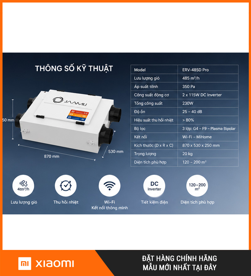 Máy Cấp Khí Tươi 2 Chiều JaamiJ ERV-485D Pro