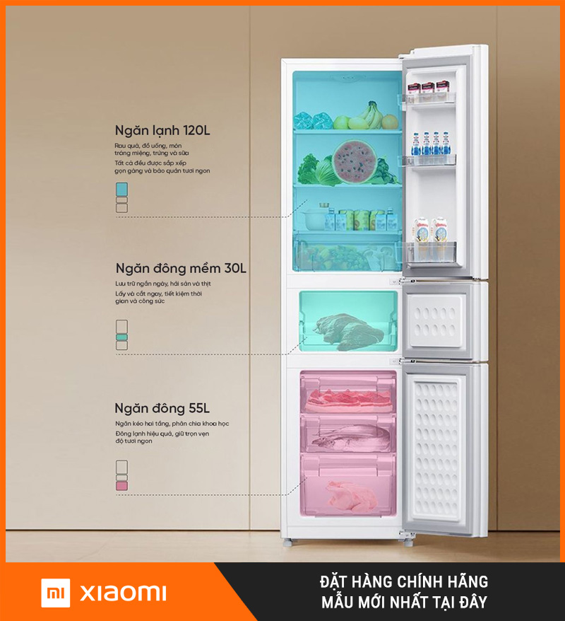 Tủ Lạnh 3 Cánh Xiaomi Mijia 205L Chính Hãng Giá Rẻ